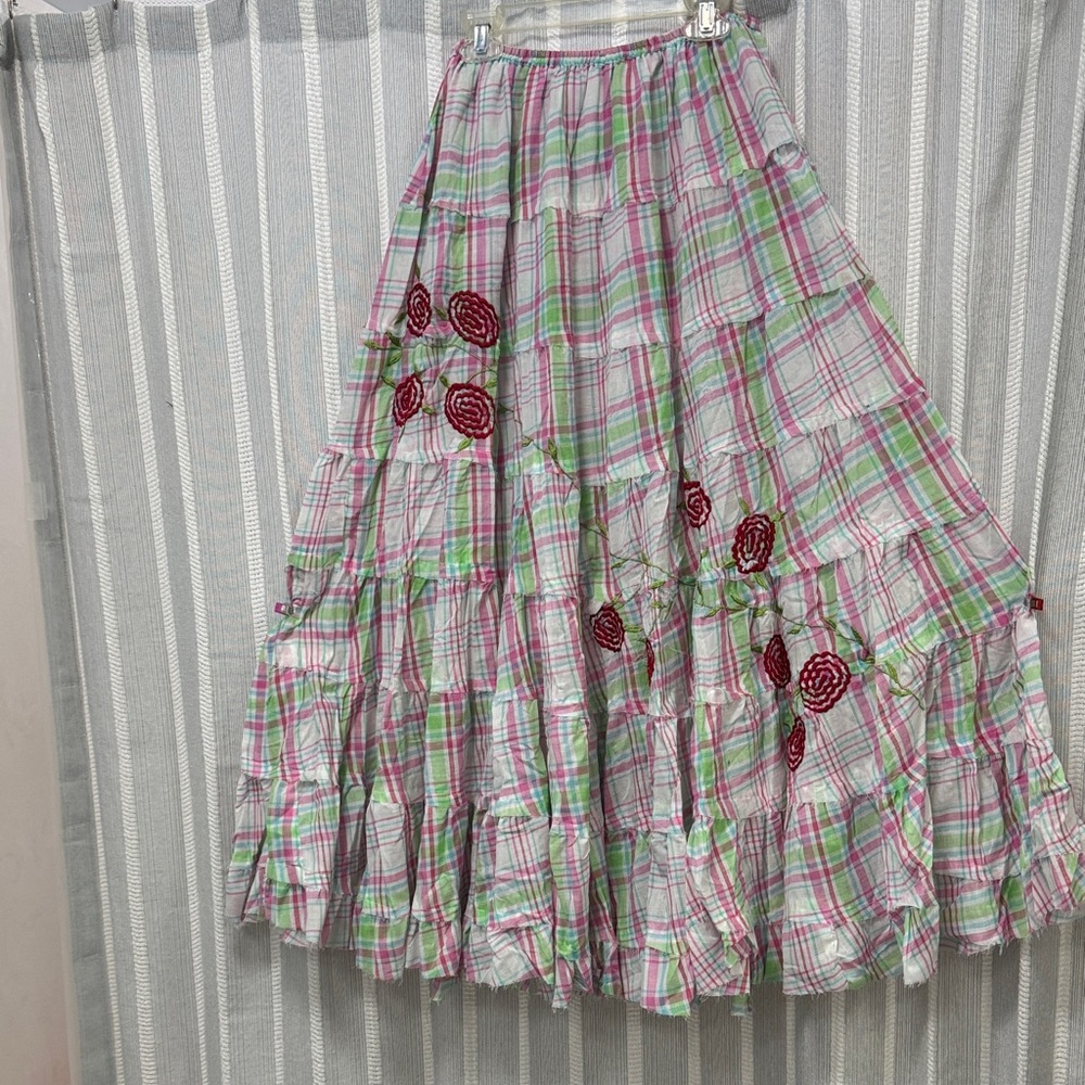 Raj Pink and Green Plaid A-Line‎ Skirt